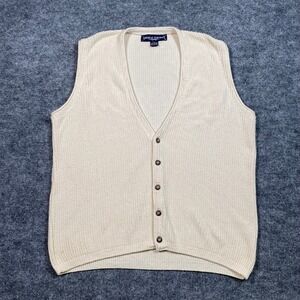 American Portrait Mens Large Cream Cotton Knit Button Front Sweater Vest USA